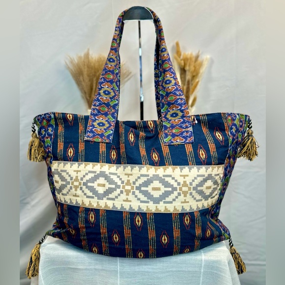 NEW! Free People Southwestern Pattern Basel Tassel Patchwork Tote - Picture 4 of 12